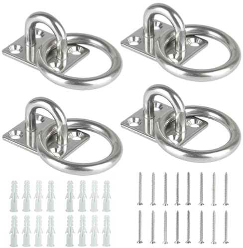 Lowats Augplatten Edelstahl 4 Stück Augplatte mit Ring Ösen Halterung Augenplatte Ösenplatte Edelstahl Decksplatte Augplatten Haken Edelstahl Augplatte mit Öse 304 Edelstahl Augplatte mit Ring