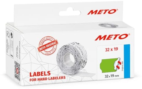 METO Preisauszeichner Etiketten 32 x 19 mm, grün, permanent, 5.000 Stück | 2-zeilig, permanent haftend, fluor grün, passend für Meto, Jolly, Hutner, Sato, Avery, Contact, Tovel etc.