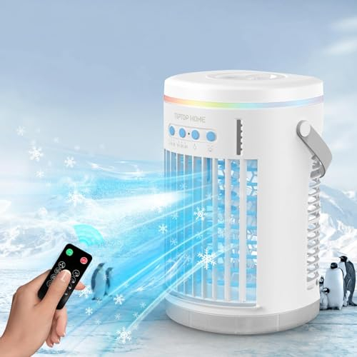 Enfriador de Aire, Aire Acondicionado Portatil con 3 Velocidades de Viento y 2 Modos de Pulverización y Control Remoto, Aires Acondicionados Móviles, Humidificador y Purificador Para el Hogar