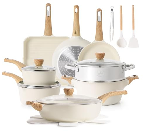 SENSARTE Batterie de cuisine en céramique antiadhésive, ensemble de casseroles et poêles saines, ensemble de cuisine non toxique