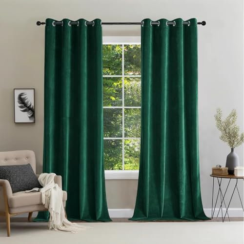CUCRAF Samtvorhang mit Ösen 2er Set, blickdichte und lichtundurchlässige Vorhänge, H 280x B 140cm, luxuriöse wärmeisolierende Vorhänge für Wohnzimmer und Schlafzimmer (Grün)