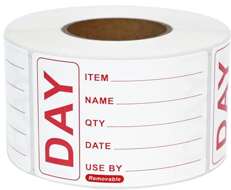 L LIKED 500 Removable Labels - Repositionable Self Adhesive 49 x 74mm Prepped Food Labels s - Easy Peel Off Leaving No Residue (1 Roll)