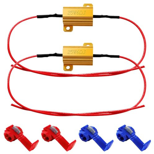 YIXISI 2 Stücke 25W 6Ohm Lastwiderstand Widerstand für Auto LED SMD Blinker Fehlercode Fix, mit 4 Schnellkabel-Clips, für LED Blinker, LED Kennzeichenbeleuchtung, DRL