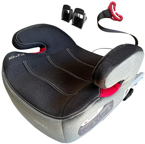 XOMAX XL313 Kindersitz mit ISOFIX und Gurtfuhrung I mitwachsend 15-36 kg, ca. 6-12 Jahre, Korpergroße von 125–150 cm, Gruppe 2/3 I Bezug abnehmbar und waschbar I ECE R129 I grau