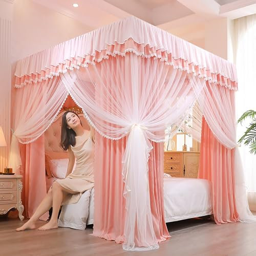 Moskitonetz, Prinzessin Vier Eckpfosten Bettvorhang Baldachin Netz Moskitonetz Bettwäsche Moskitonetz Betthimmel,B,1.5x2M