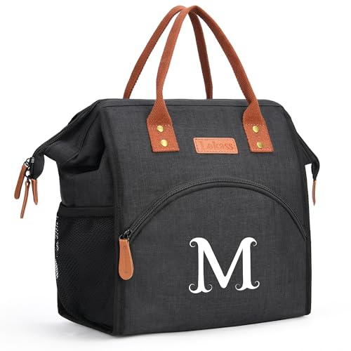 Lonchera personalizada para mujer, bolsa de almuerzo aislada reutilizable con inicial, lonchera para adultos, bolsa de almuerzo para adultos, organizador de aperitivos, bolsa de almuerzo a prueba de