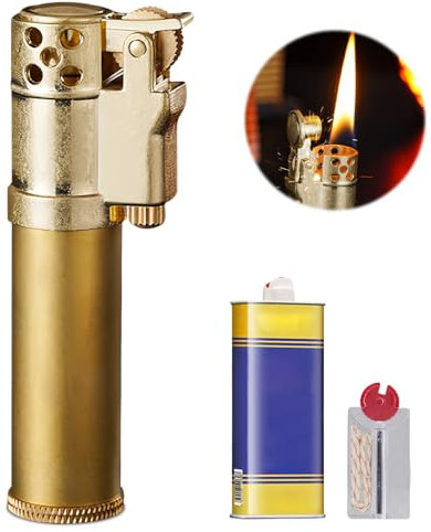 Mechero vintage de latón de queroseno de latón: SPORWAY Aleación de zinc Kerosene Mecher, Recargable Mechero Mecánico Vintage, Latón Encendedor para Hombres Regalo (Cobre Crudo)