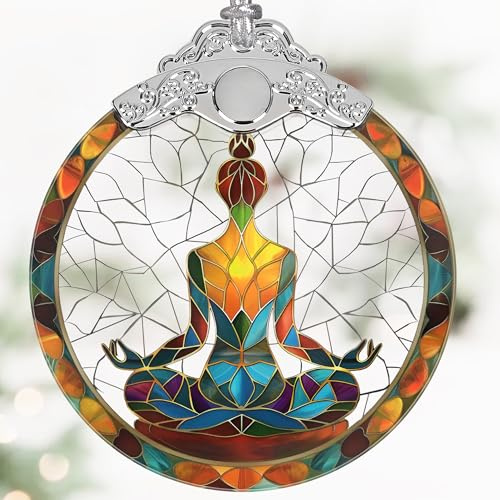 Yoga-Symbol Weihnachtsschmuck, 7,6 cm, Buntglas-Weihnachtsdekoration, Weihnachtsbaumschmuck, Geschenke für Freunde, einzigartige Geschenkidee, perfekt für Urlaubsparty, Baum, Fenster, Heimdekoration