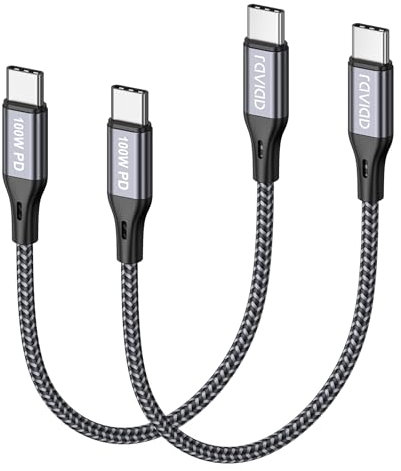 RAVIAD Cable USB C a USB C Corto 100W [2Pack 50CM] Cable Tipo C a Tipo C Carga Rápida PD 5A para iPhone 16/15, Samsung Galaxy S24/S23/S22/S21, MacBook, Pad Air, Google Pixel, Huawei P50 P40