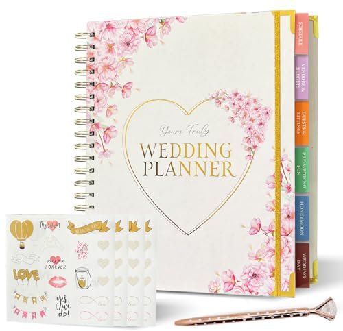 3 Pieces Wedding Planner Wedding Planner Book with Rose Gold Pen and Stickers 9.5 x 11.5 Wedding Book Wedding Gifts Wedding Planning Book and Organizer Bride Book