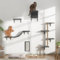 5 in 1 Cat Wall Furniture, Wall Mounted Furniture with 38.25'' Scratching Post, Cat Wall Shelves Set, Stable & Safe Wooden Climbing Tree Perch Bridge Condo for Kitty-cat (Gray)