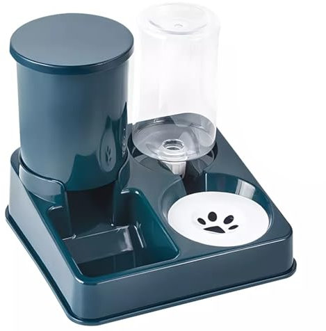 2 in 1 Automatic Pet Feeder - Cat & Dog Food and Water Dispenser, 750g Food & 1L Water Capacity, Gravity Feeder (Dark Blue)