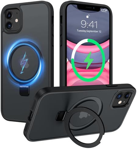 VENINGO Hülle für iPhone 11 mit Unsichtbarer Ständer, Magnetisch, Kabelloses Laden, Matt Rückseite, Stoßfest, Kratzfest, Anti-Fingerabdruck, iPhone 11 Handyhülle 6,1 Zoll, Schwarz