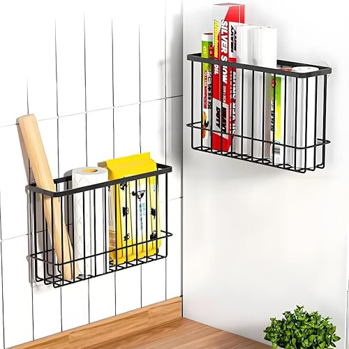 Nokwocy Lot de 2 Paniers de Rangement en Fil de Fer pour Porte d'Armoire de Cuisine - Panier Mural à Suspendre Sans Perçage