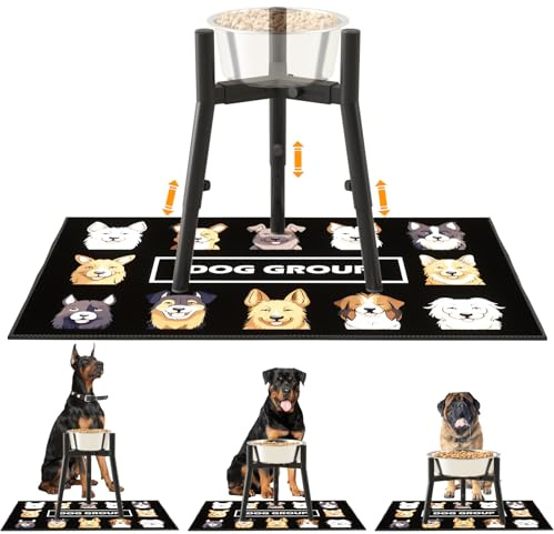 SHAINFUN Elevated Dog Bowl Stand for Large Dogs with Mat, Adjustable Height & Width,Tall Raised Dog Food Water Holder,Without Bowl