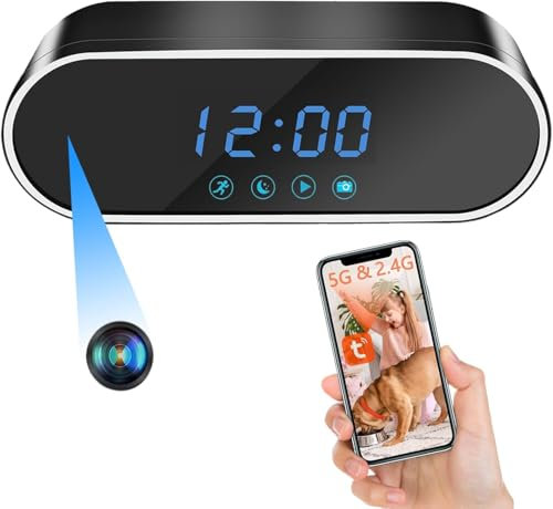 Yadayuki MiniCamara Oculta HD 1080P Spy Camara WiFi Despertador, 2.4/5Ghz WiFi Camara Espia Oculta Invisible Compatible con Visión Nocturna y Detección de Movimiento, App Vigilancia Remota