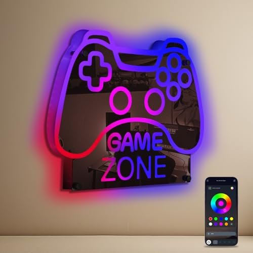 ineonlife Game Zone Neon Led, Specchio Led Gaming Colore App Dimmer Intelligente Rgb Neon,Gioco Scritta Néon per Decorazione Della Camera Dei Ragazzi, Regali Del Giocatore per Adolescenti,Bambini
