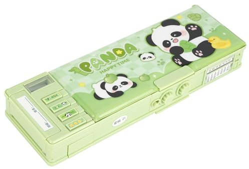 Meliyya Pop up Pencil Case Cartoon Multi Pen Box with Password Lock Sharpener Schedule Whiteboard Christmas Birthday Stationery Gifts for Teen, Green Panda