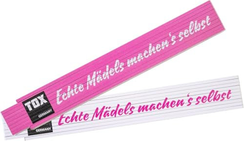 TOX 09969002 Meterstab M 2 mtr. pink/weiß, mit Aufdruck Mädels machen´s selber, Gliedermaßstab für echte Powerfrauen, 1 Stück Zollstock