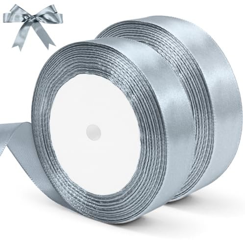 qingmeng Satinband, 44m Geschenkband Silber Breit, 20mm Schleifenband, Silberband Hochzeit Stoff, Geschenk Band Geschenkbänder für Taufe Geburtstag Deko Geschenkverpackung Geschenkpapier