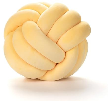Fay Bless Rundes Knotenballkissen – weiches Samt-Dekokissen für Sofa, Bett, Boden oder Lounge – handgeknüpftes Plüsch-Akzentkissen für Inneneinrichtung, minimalistisches Design (Knotengelb, 28 cm)