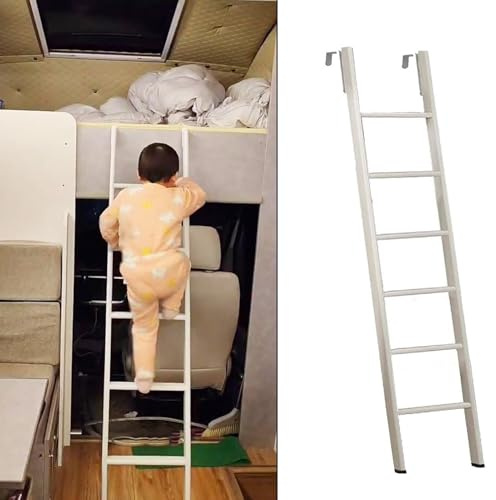 TMKDNNKG Escalera para litera de Autocaravana para niños y Adultos, Ligera, Solo para literas Individuales, Escalera Corta de Metal con 2 Ganchos, Escalera Lateral Blanca (180 cm/71)