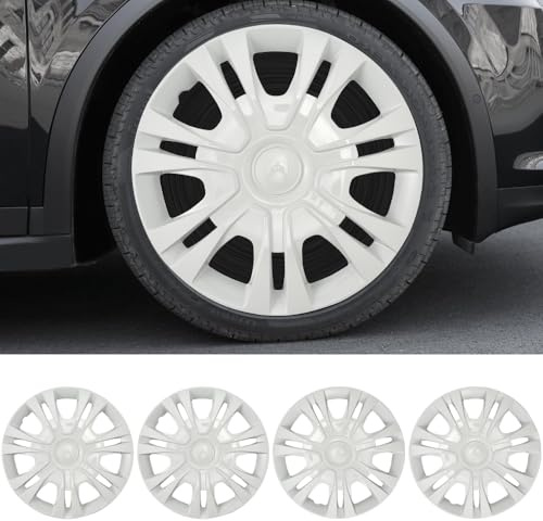 Blueshyhall 4er Set Radkappen Weiß Glänzend, Radzierblenden für Stahlfelgen aus ABS Kunststoff mit Doppelschichtiger Lackierung, 12-15 Zoll Option Hubcaps Radblenden Auto Tuning Zubehör Außen (12)