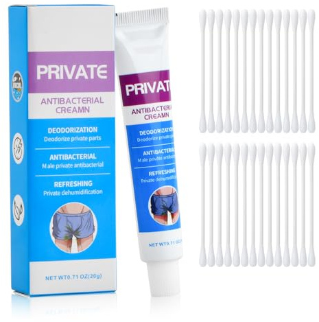2 St Antibakterielle Creme Intimbereich Mann mit 100 Wattestäbchen, Anti Juckreiz Creme Intimbereich Männer, Private Part Anti Itching Cream, Juckreizlinderung Pflegecreme, Herren Salbe Gegen Juckreiz