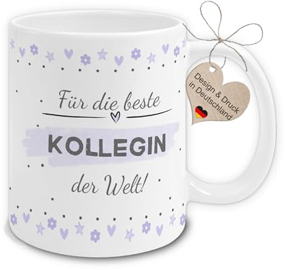 Maus-Design Tasse Für die beste Kollegin der Welt | liebevolles Geschenk zum Geburtstag oder Muttertag oder Weihnachten für Arbeitskollegin | Handmade in Deutschland