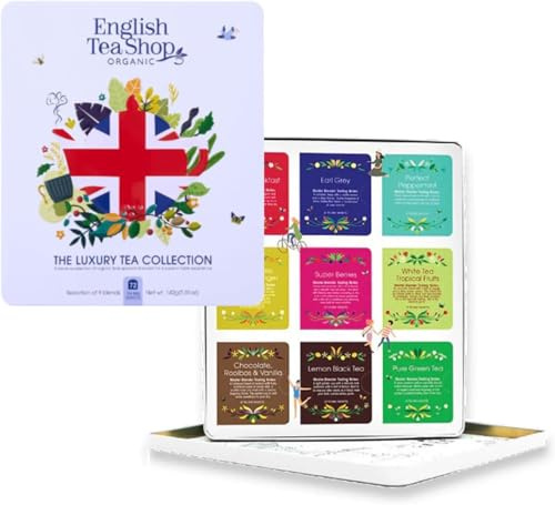 English Tea Shop Latta Regalo 72 Filtri Tisane e Tè - The Luxury Tea Collection - Tè Neri Sapori Classici, Tisane Frutta, Menta, Spezie, Tè Verde Puro - 9 Gusti Misti -