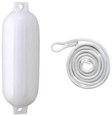 Gettimore Aufblasbarer Bootsfender für Kajak, Kanu, mit 1,5 m Seil, weiße PVC-Stoßstangen für Boote bis zu 6 m, 11,4 x 40,6 cm