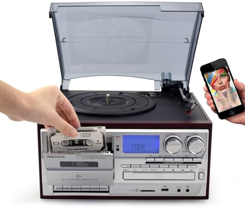 Bluetooth Record Player Turntable with Stereo Speaker, LP to MP3 Converter, CD, Cassette, Radio, Remote, for Home Entertainment