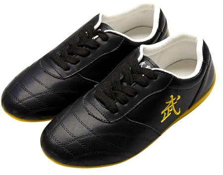 Tai Chi Shoes for Men– Breathable Leather Kung Fu Shoes with Flexible Oxford Sole for Training & Daily Wear Black