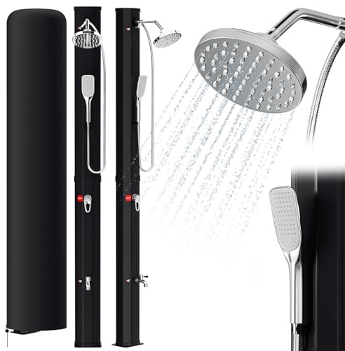 Mantigositeen Solardusche 35 Liter in Schwarz - Mit 3.5 Bar Wasserdruck und Solarheizung Ohne Stromanschluss - Inklusive Handbrause, 360° Duschkopf und Schutzhaube