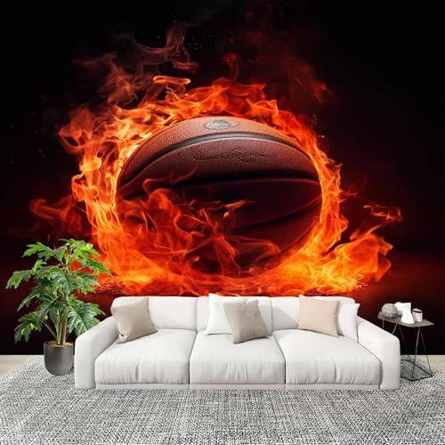 350x256 cm Home Decoration Panoramic Wallpaper 3D Fire Football Living Room Bedroom Sofa TV Background Wall Mural Black Removable Decor Photo Wallpaper Waterproof Stickers