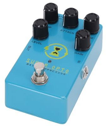 Horett Pedale compressore per basso, Effetto ottico per basso elettrico, Controllo dinamico fluido con True Bypass, Compatto e retrò bassisti, Lega, Blu