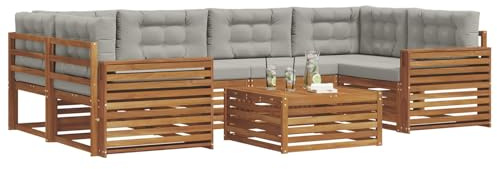 vidaXL Outdoor-Sofagarnitur mit Kissen 7 pcs Natürlich und Hellgrau, Gartenmöbel, modernes Outdoor-Sofa, strapazierfähiges Set, Terrassen-Lounge und Sitzgruppe