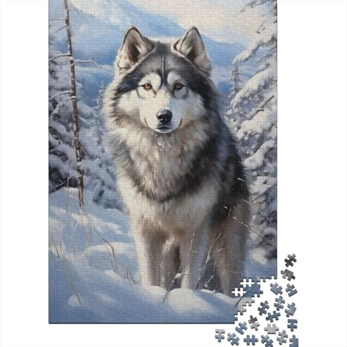 Grauer Wolf im Schnee Puzzle für Erwachsene 1000 Teile Puzzle Spiel Papier Winterliche Waldlandschaft Entspannung Wohnkultur Geschenk 38x26cm/1000pcs