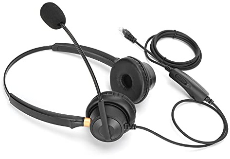 Qudinip Microfono Binaurale con Cancellazione del Rumore a Mani Libere Regolabile per Call Center Aziendali in Ufficio, Materiale ABS