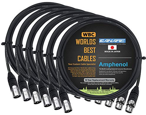 WORLDS BEST CABLES 6 Units - 3 Foot - Canare L-4E6S, Star Quad Balanced Male to Female Microphone Cables with Amphenol AX3M & AX3F Silver XLR Connectors - Custom Made