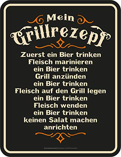RAHMENLOS Deko Blechschild für den BBQ Grill Fan: Mein Grillrezept