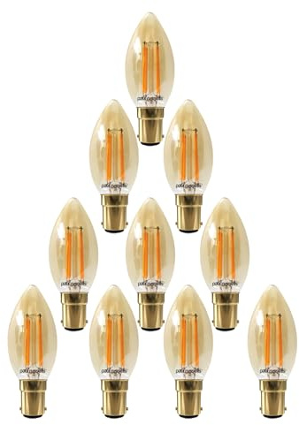 paul russells LED Candle Filament Light – 4.5W 35W Equivalent Replacement, 400LM Lumens, 2200K Extra Warm White, SBC B15 Small Bayonet Cap C35 Bulbs – Energy Saving Non-Dimmable Lamps - Pack of 10