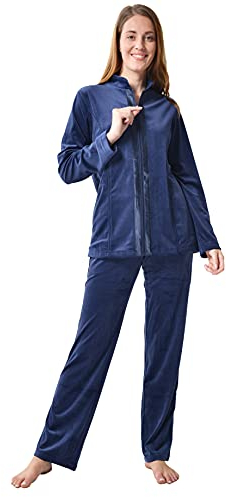 RAIKOU Tuta Donna in Velluto con Cerniera per Jogging Training Sportiva Casual Pigiama (40-42, Blu Notte)