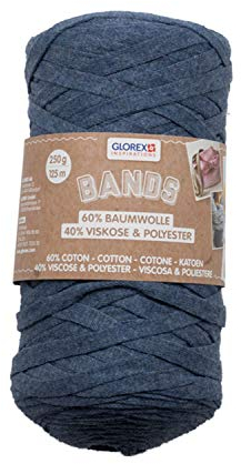 GLOREX 5 1005 02 - Bands Makramee, superweiches Textilgarn aus 60 % Baumwolle / 40 % Viskose, zum Häkeln, Stricken, Knüpfen und textilen Gestalten, 250 g, ca. 125 m, blau