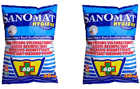 Desinfektionswaschmittel Desinfektions-Vollwaschmittel 2 x 20 Kg Sparset Sanomat Hygiene Waschmittel phosphatfrei, VAH und RKI zertifiziert Wäsche-Desinfektion
