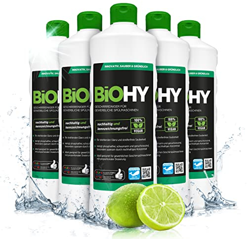 BiOHY Detergente para lavavajillas comercial (6 botellas de 1 litro) | Fórmula para disolver el las grasas | Apto para gastronomía, industria y hogares (Geschirrreiniger)