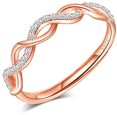 Yumilok Damenring Unendlichkeit infinity Ring Zirkonia Ehering Verlobungsring Freundschaftsring Lifestyle-Ring 925 Sterling Silber Rosegold verstellbar