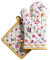 Maison d' Ermine Happy Florals - Sweety Ensemble de Gants de Cuisine (19 cm x 33 cm) et de maniques (20 cm x 20 cm), 100% Coton, pour Barbecue, pâtisserie, Four, Micro-Ondes, grillades, Printemps/été
