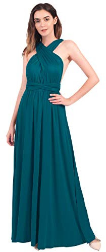 IBTOM CASTLE Élégant Femmes Double V-Cou Dentelle Tulle Fleur Robe de Mariage Demoiselles d'honneur Fête Cocktail Robes de Bal sans Manches Longue Maxi Robe de Soirée Sarcelle XS