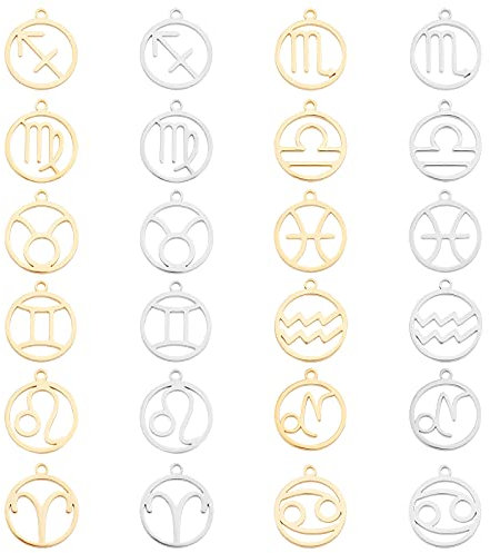 UNICRAFTALE 24St 2 Farben 12 Sternbilder Charms,Ring Mit Edelstahl Sternzeichen Laser Geschnittene Zeichen Charms Und Astrologie Sternbild Anhänger Armbänder Halsketten Schmuckherstellung Handwerk